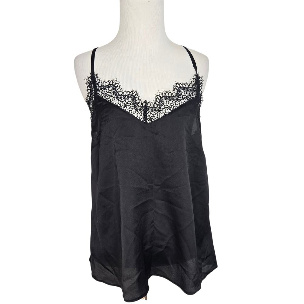 Fairy Grunge Lace Trim Camisole Women Black Racerback Parisian Silky Small